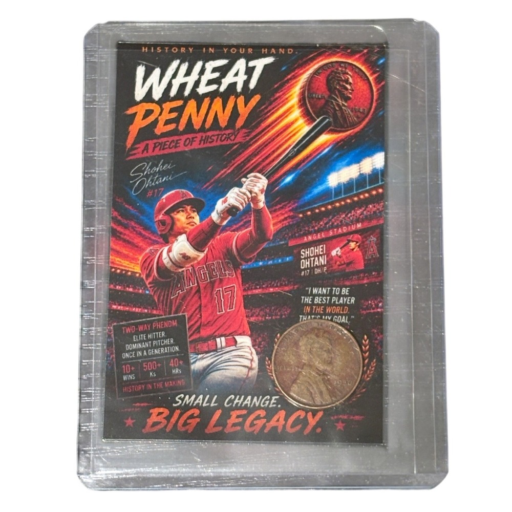 Shohei Ohtani Wheat Penny Piece of History Baseball Card Angels MLB 1930-D Coin